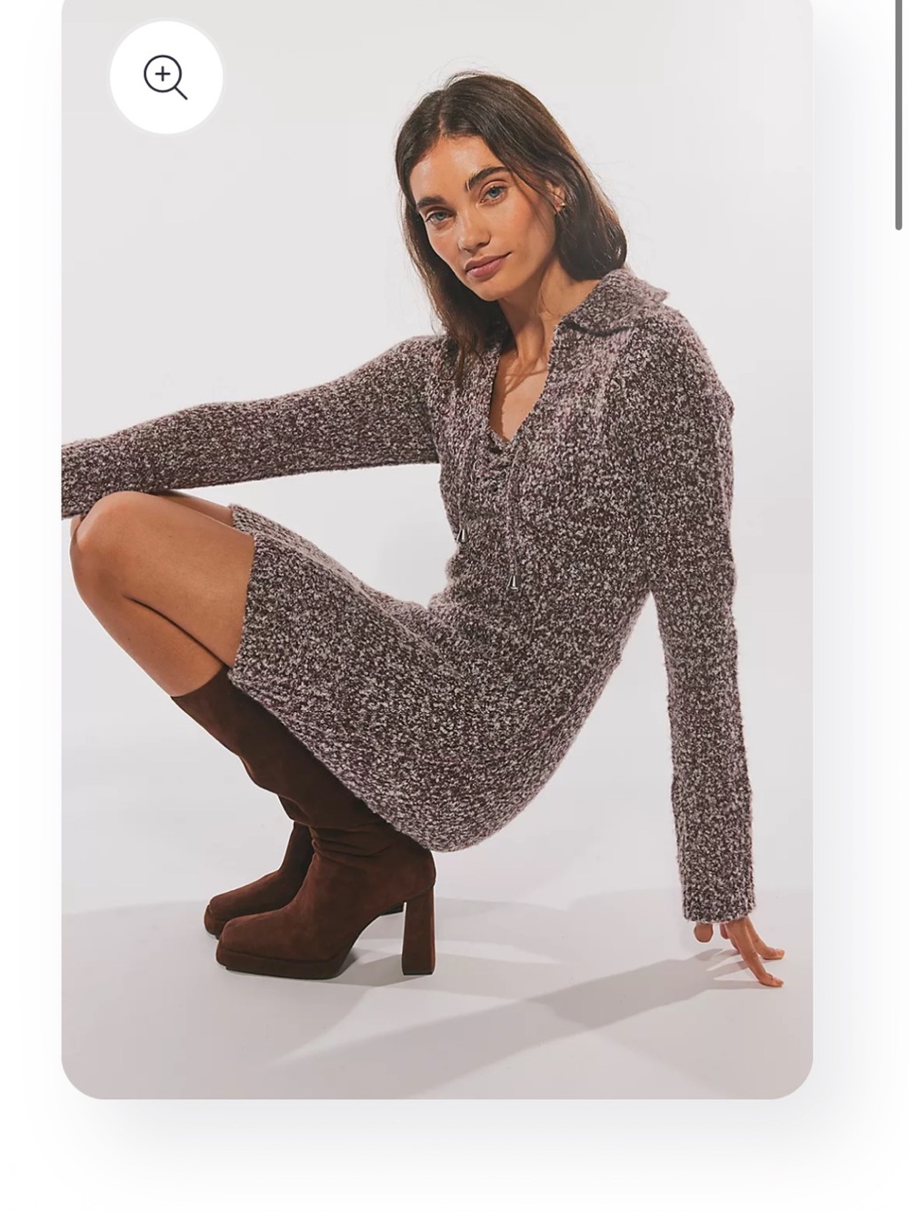 NWT Free People Milena Sweater Mini Dress Speckled Maroon Lace Up Size Medium